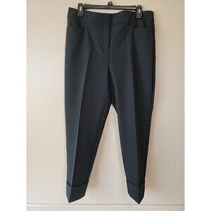 Chicos Career Pants Sz1.5R M 10 Black Dress Slacks Zipper Pockets Wide Leg Cuffs